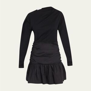 NWT Tanya Taylor Black Iris Gathered Dress with Boatneck and A-Line Skirt - XS/2